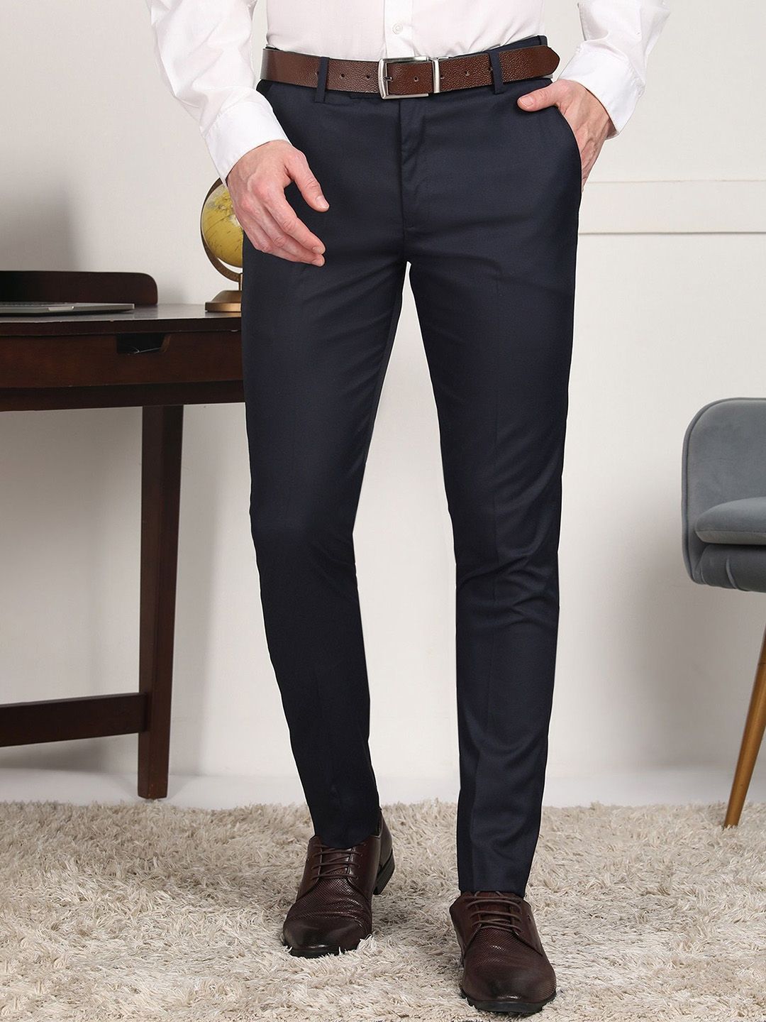 FUBAR Men Solid Mid-Rise Slim Fit Formal Trousers