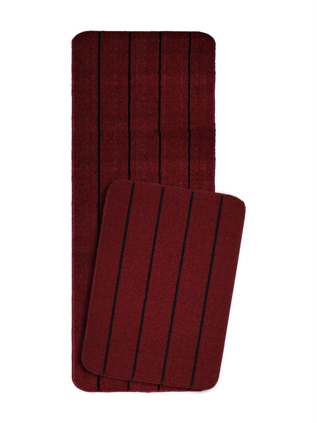 Saral Home 2-Pcs Maroon Striped Anti-Skid Floor Runner&Doormat