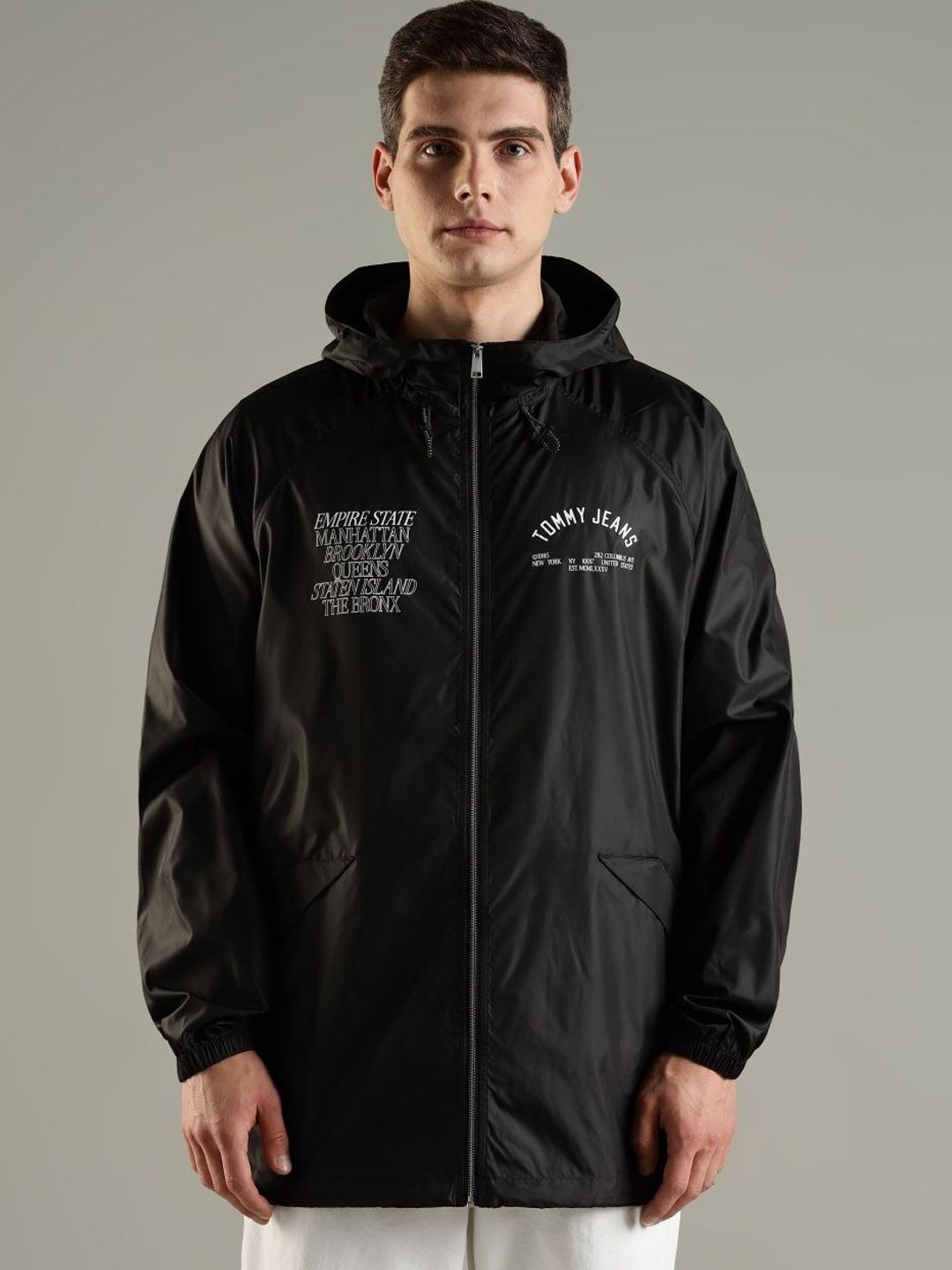 Tommy Hilfiger Typography Printed Hooded Relaxed Fit Cotton Sporty Jacket