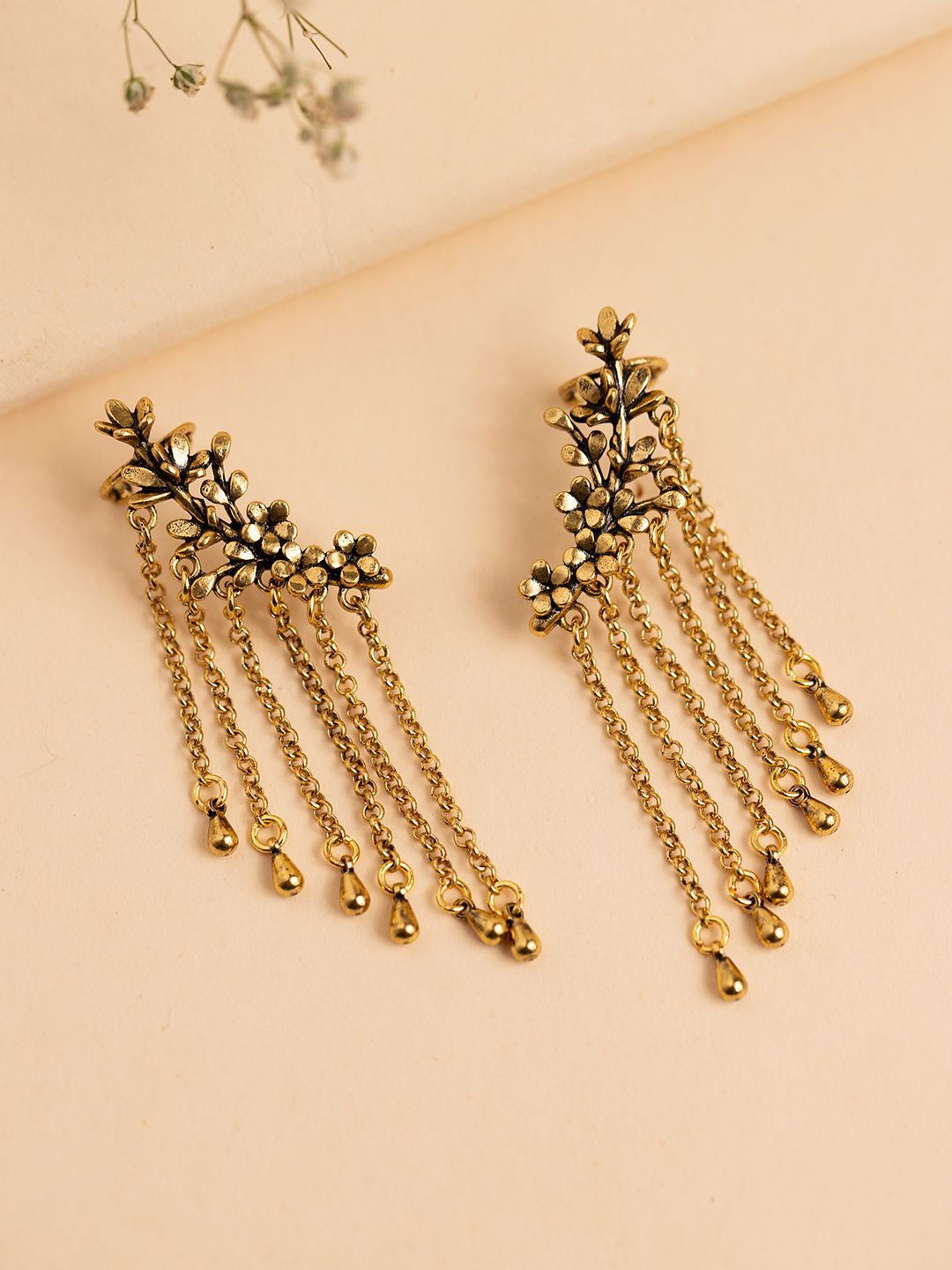Gold-Plated Ear Cuff Earrings Fringes Dramatic Statement Cuff Earrings