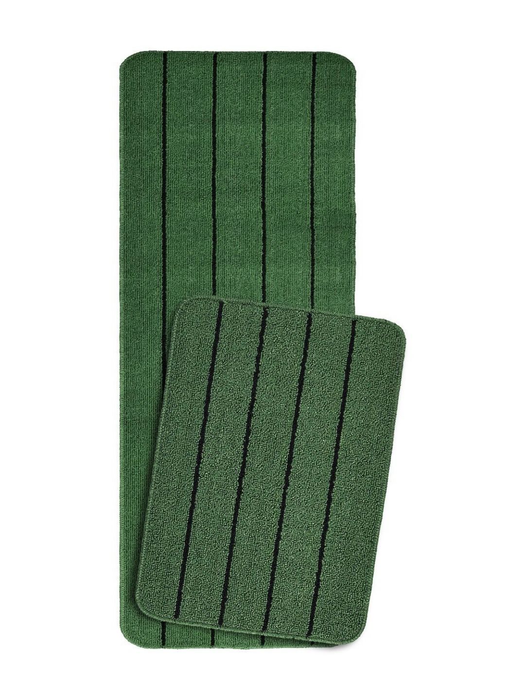Saral Home 2-Pcs Green Striped Anti-Skid Floor Runner&Doormat