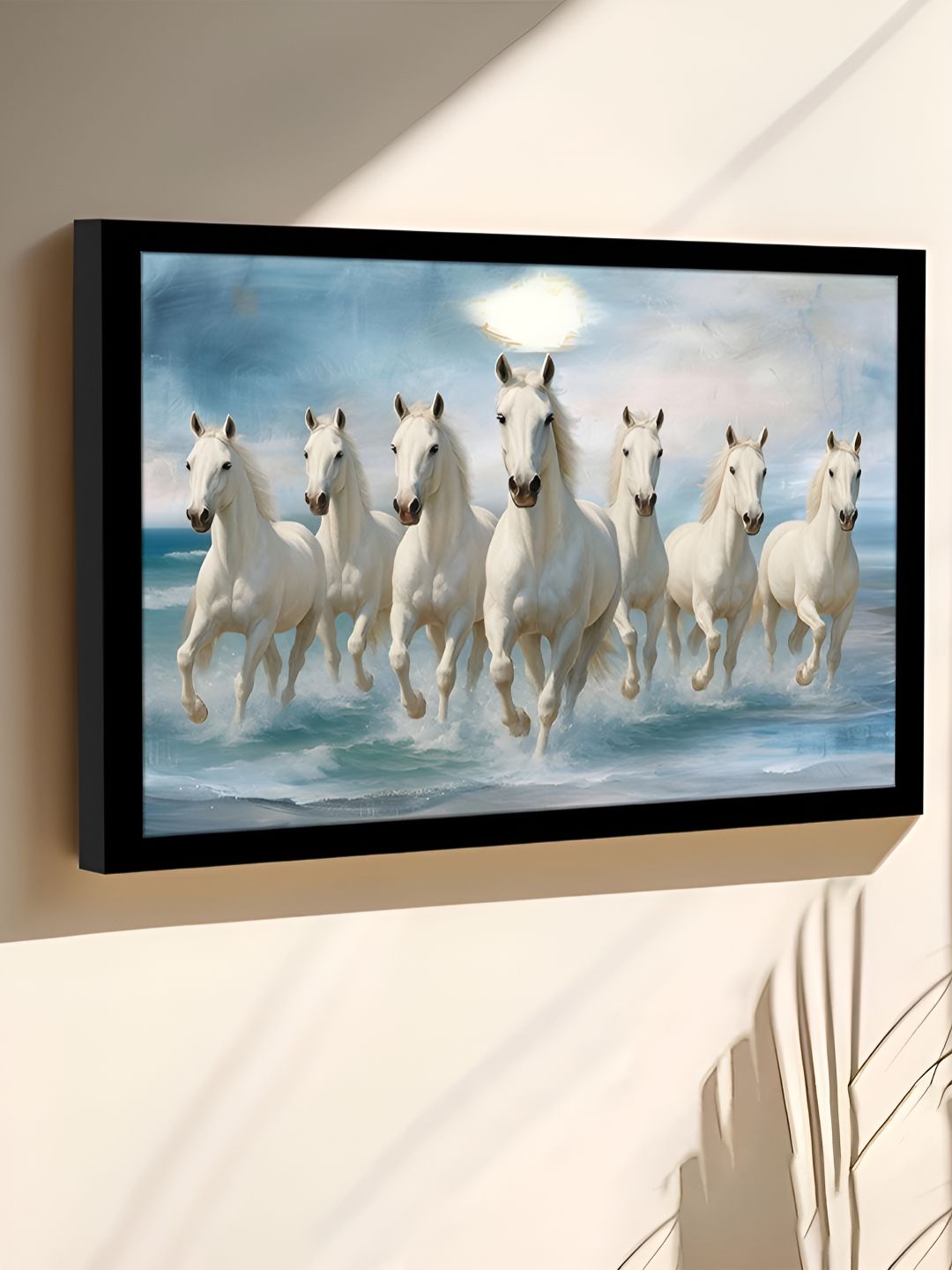 Art Street Blue & White Running Horses Birds And Animals Wooden Wall Art