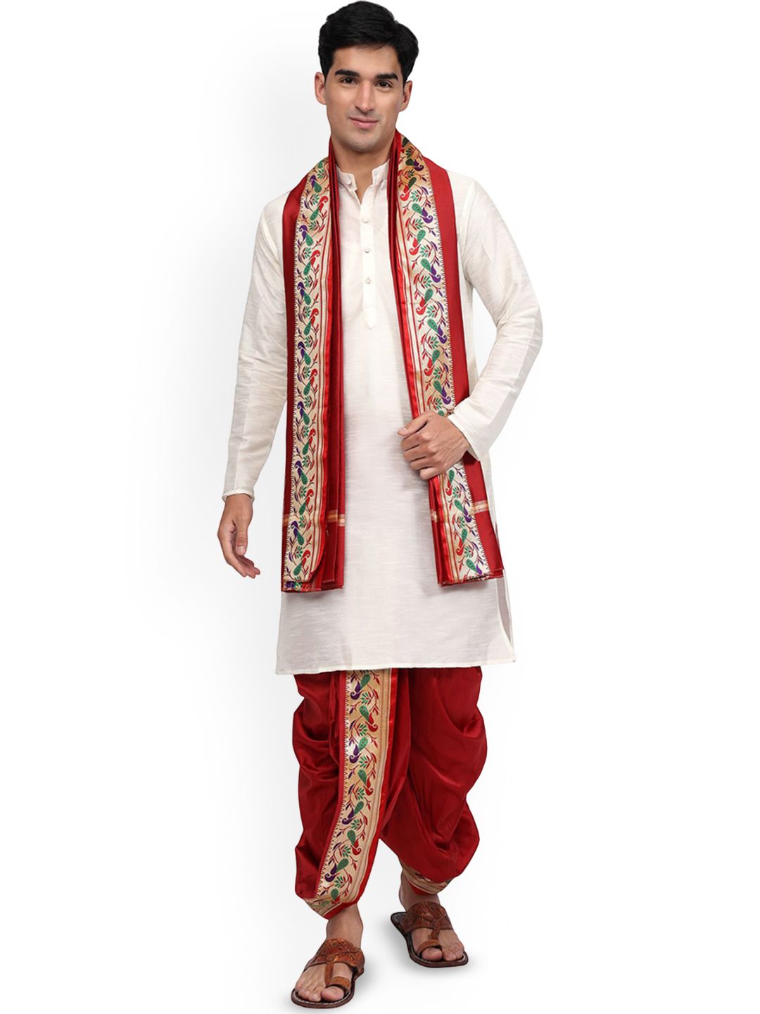 RAMESHWARAM FABRICS RAMESHWARAM FABRICS Men Regular Kurta with Dhoti Pants & Dupatta