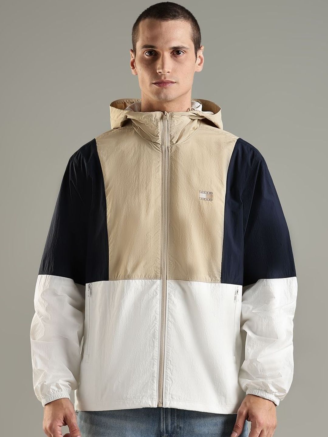 Tommy Hilfiger Colourblocked Hooded Open Front Jacket