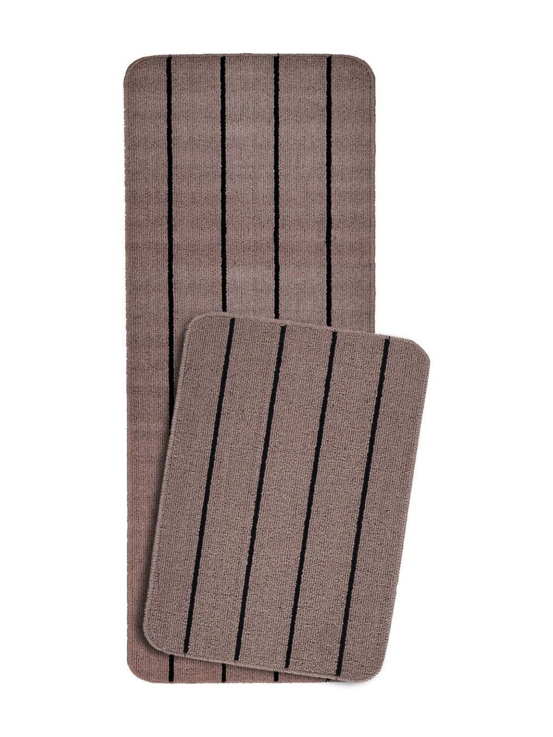 Saral Home 2-Pcs Beige Striped Anti-Skid Floor Runner&Doormat