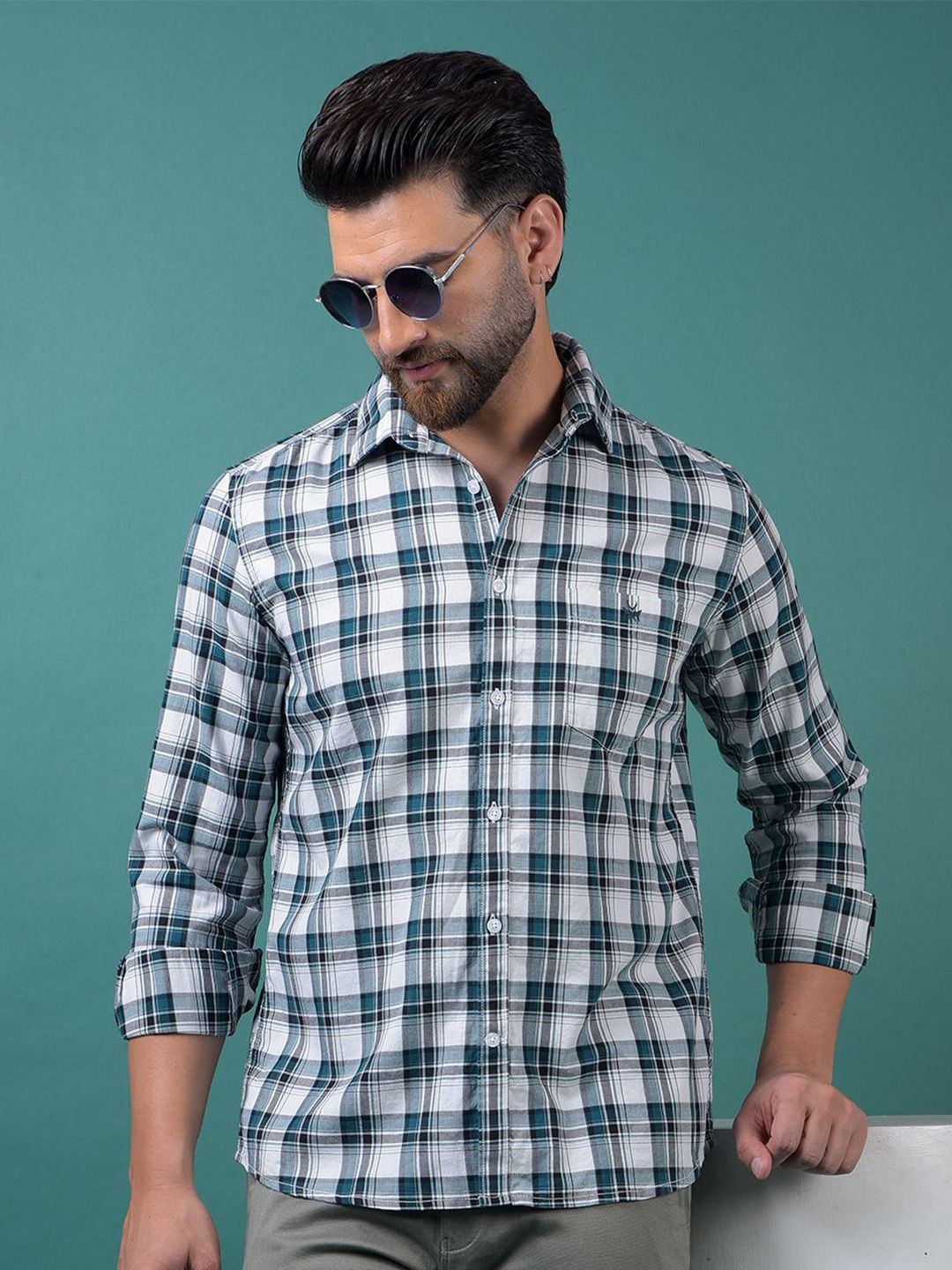 Crimsoune Club Tartan Checks Checked Classic Slim Fit Cotton Casual Shirt