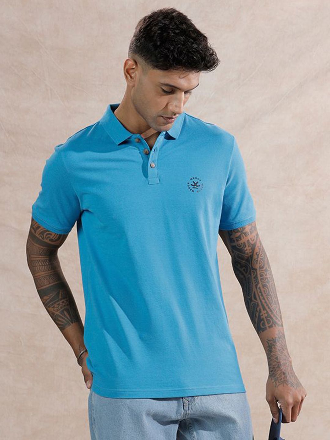 WROGN Brand Logo Polo Collar Cotton Slim Fit T-shirt