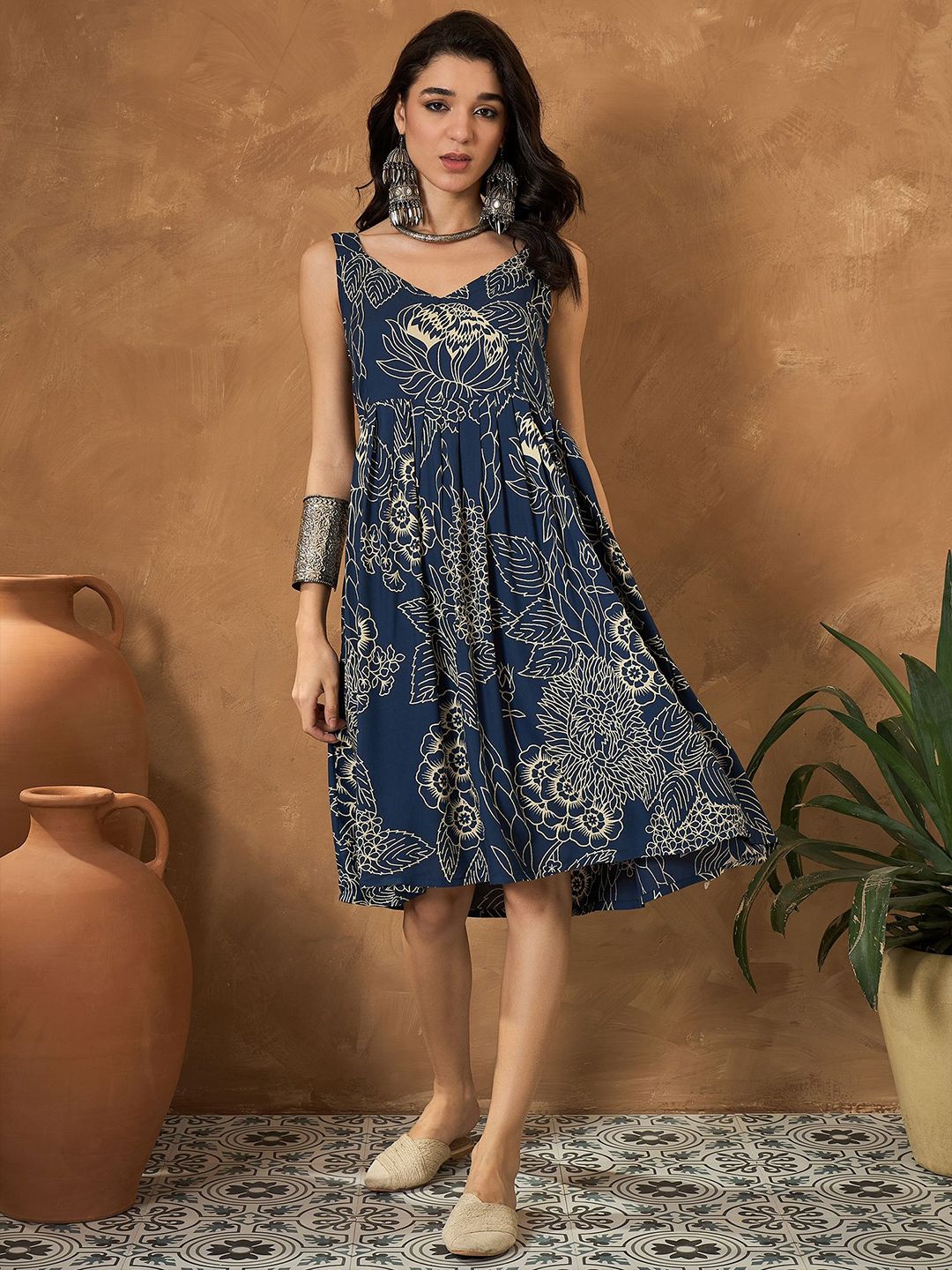InWeave Women Ethnic Motifs Printed Fit & Flare Dress