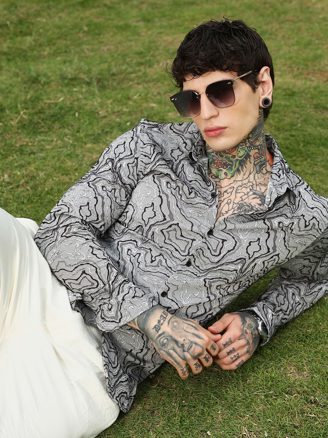 CAHOOT Men Comfort Fit Abstract Printed Spread Collar Cotton Casual Shirt