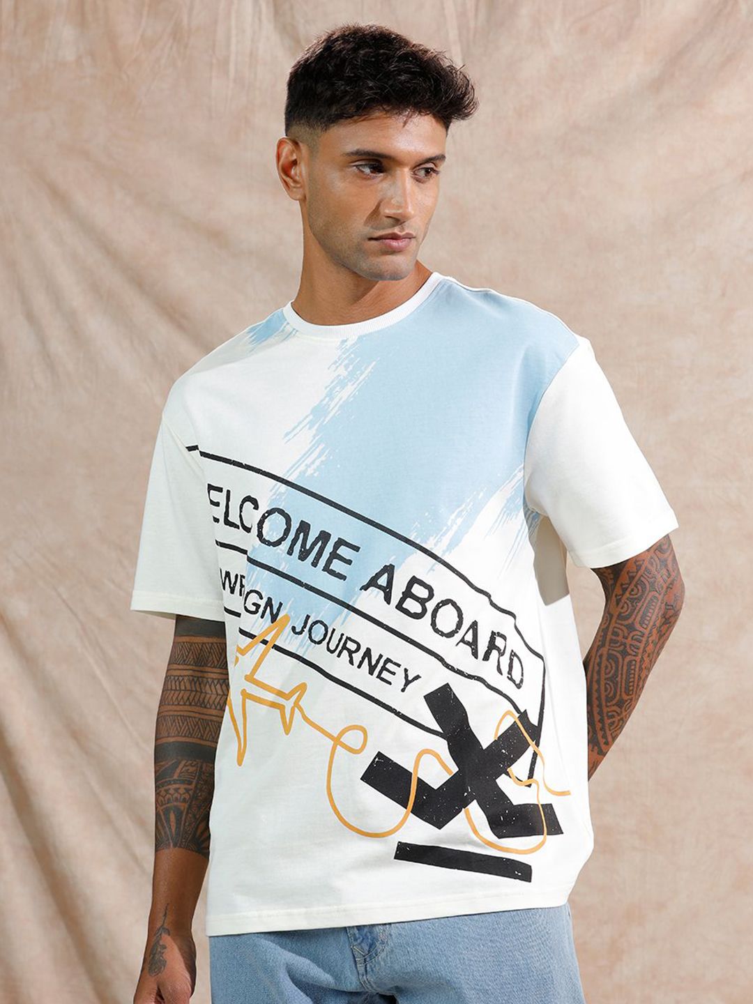WROGN Typography Printed Pure Cotton Relaxed Fit T-shirt