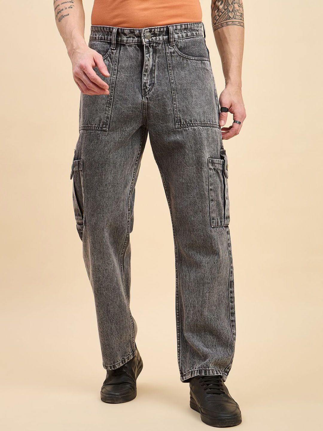 STUDIO NEXX Men Mid-Rise Heavy Fade Baggy Jeans