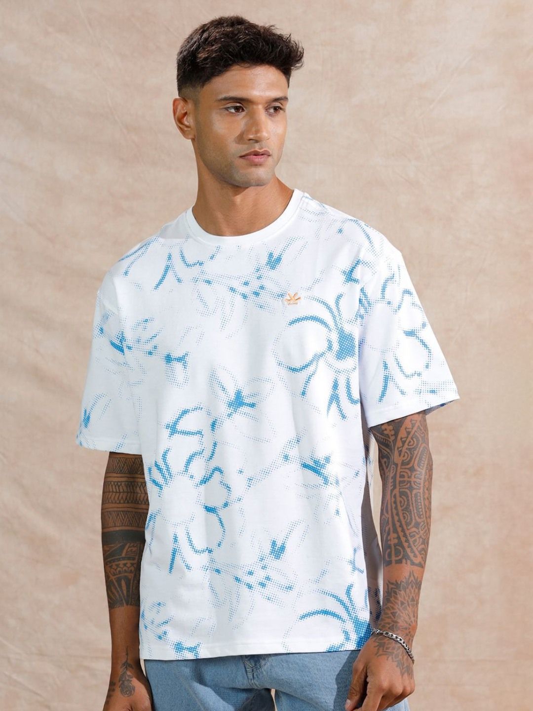 WROGN Abstract Printed Round Neck Cotton Oversized T-shirt