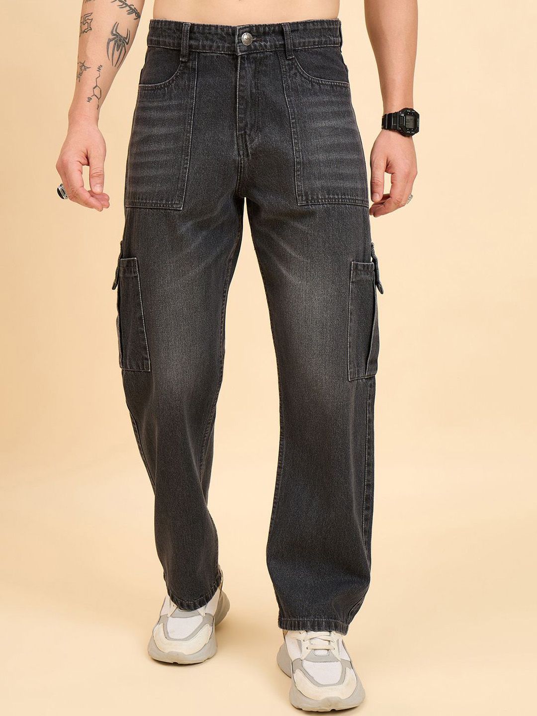 STUDIO NEXX Men Baggy Mid-Rise Light Fade Cotton Jeans