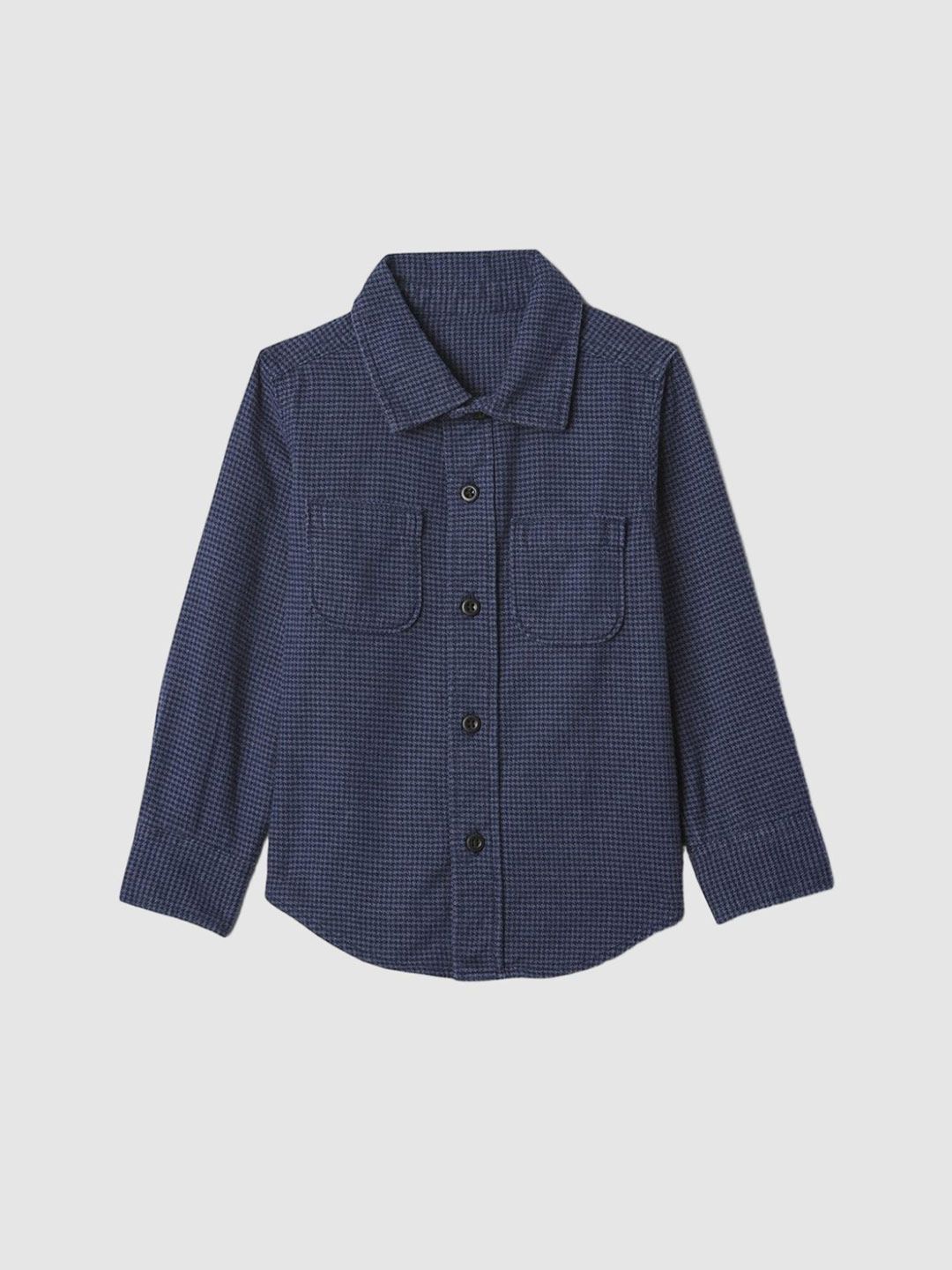 GAP Boys Relaxed Fit Micro Checked Spread Collar Cotton Casual Shirt