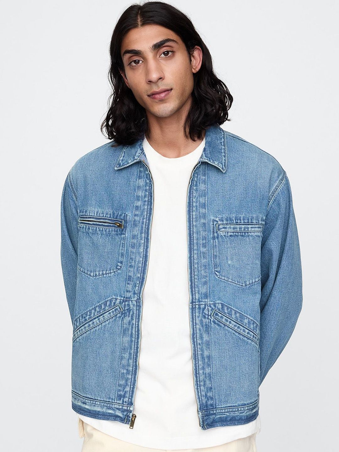 （XL）OLD GAP denim JKT Buy GAP Heavily Washed Zip-Front Oversized Denim Jacket - Jackets