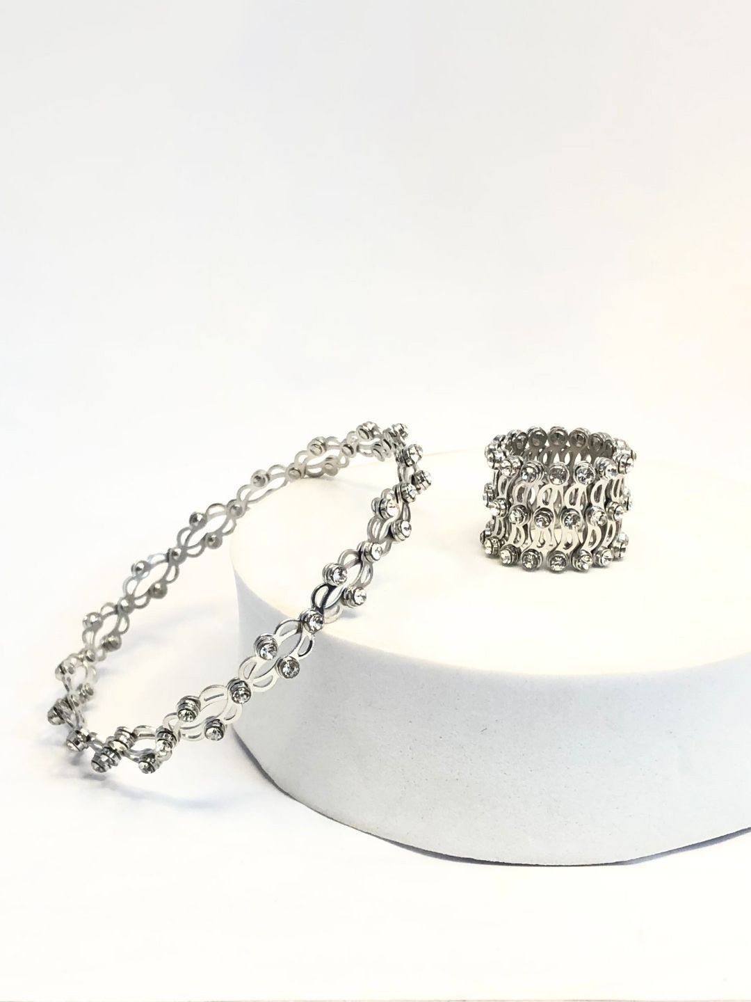 Jewelry Miguel Jewelry Miguel Silver-Plated AD-Stone Studded Anti-Tarnish Convertible Cuff Bracelet