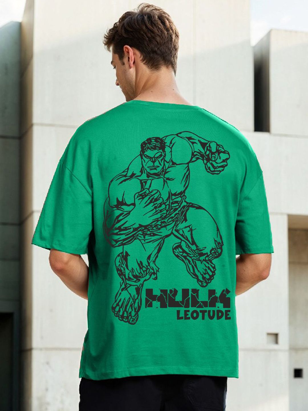 Leotude Men Hulk Graphic Printed Round Neck Cotton Oversized T-shirt