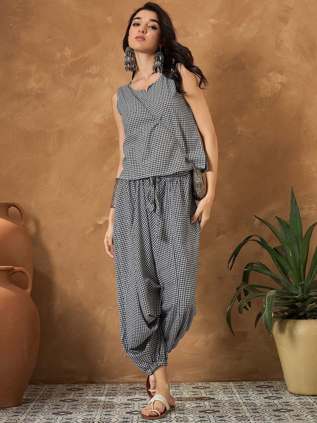 InWeave Checked Pure Cotton Top & Harem Pants Co-Ords