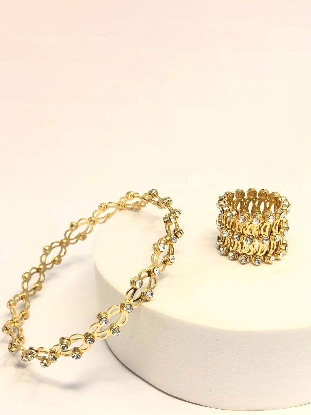 Jewelry Miguel Jewelry Miguel Gold-Plated American Diamond Studded Anti-Tarnish Convertible Cuff Bracelet
