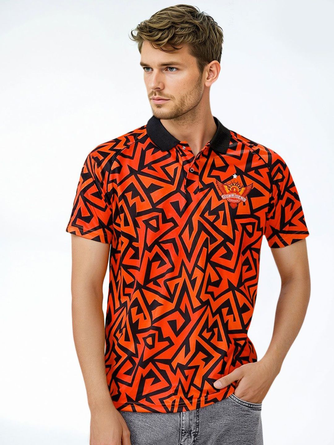 WROGN WROGN Geometric Printed Polo Collar Slim Fit T-shirt