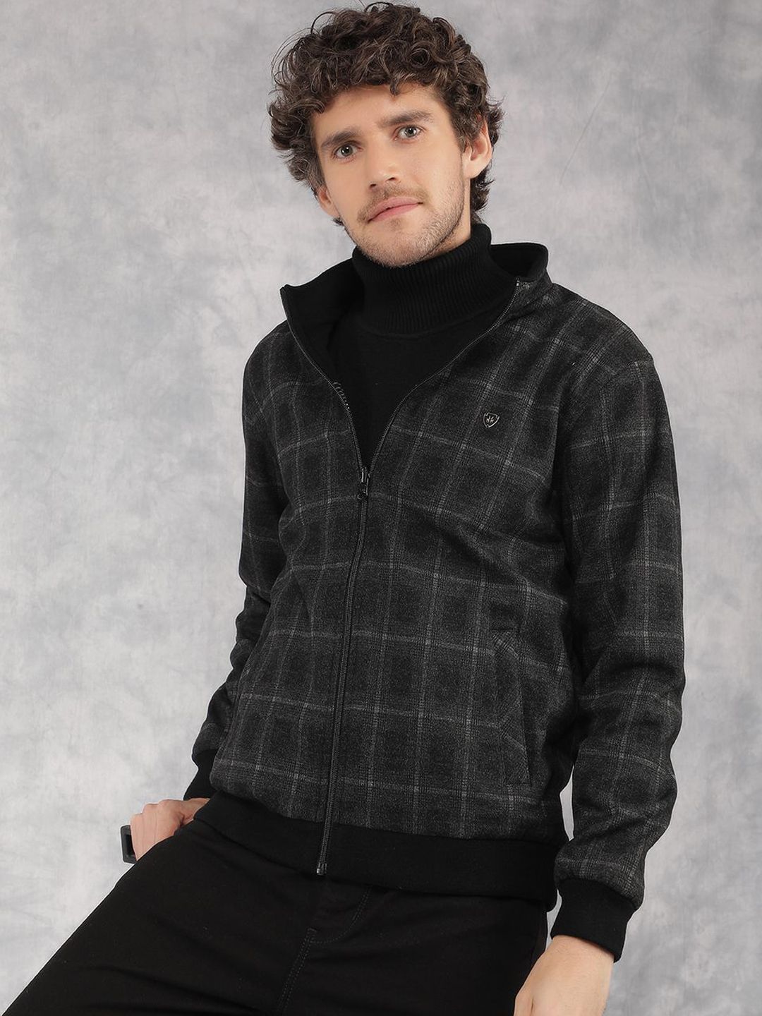 Crimsoune Club Checked Mock Collar Lightweight Bomber Jacket