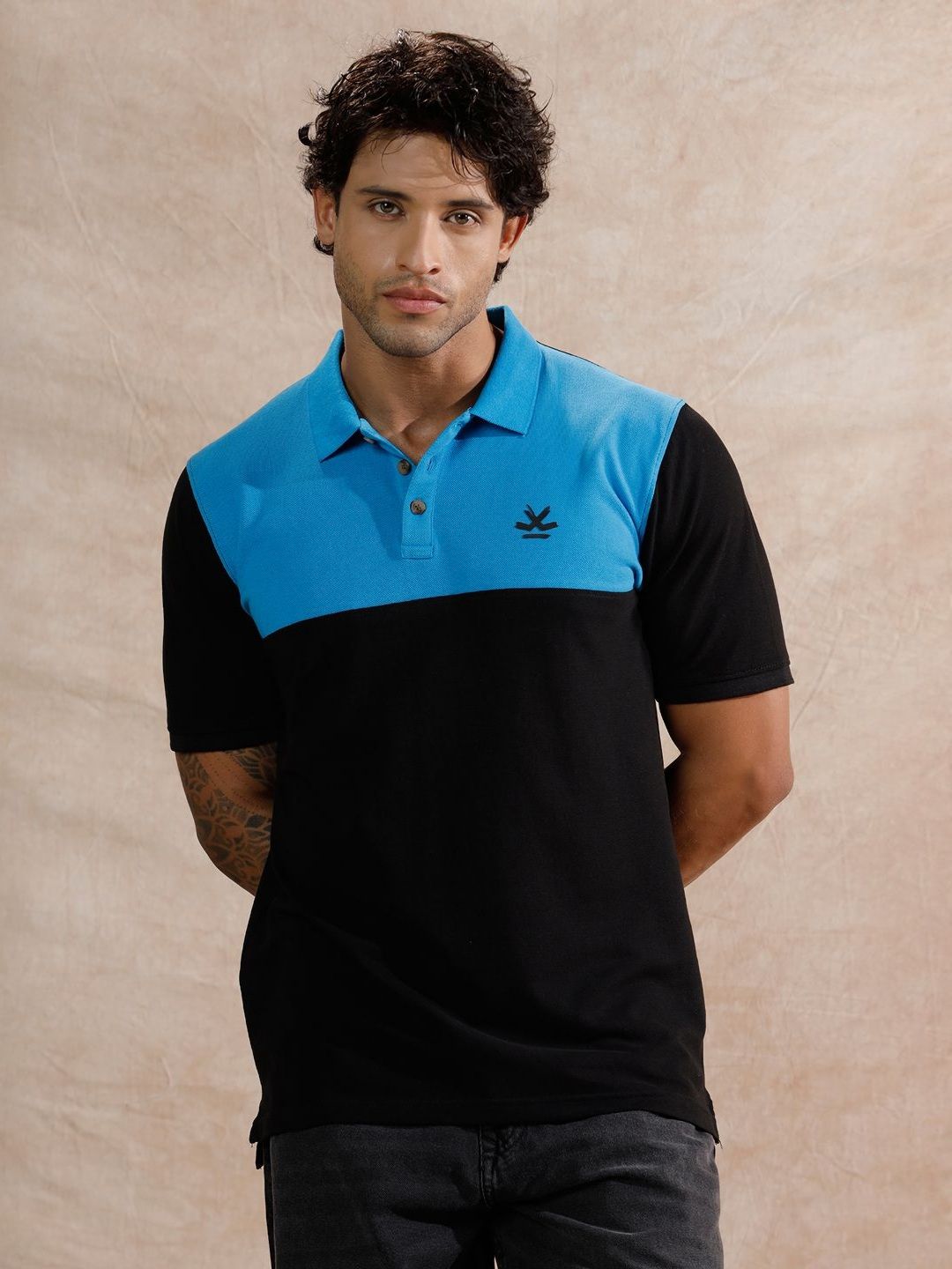 WROGN Colourblocked Polo Collar Slim Fit Cotton T-shirt