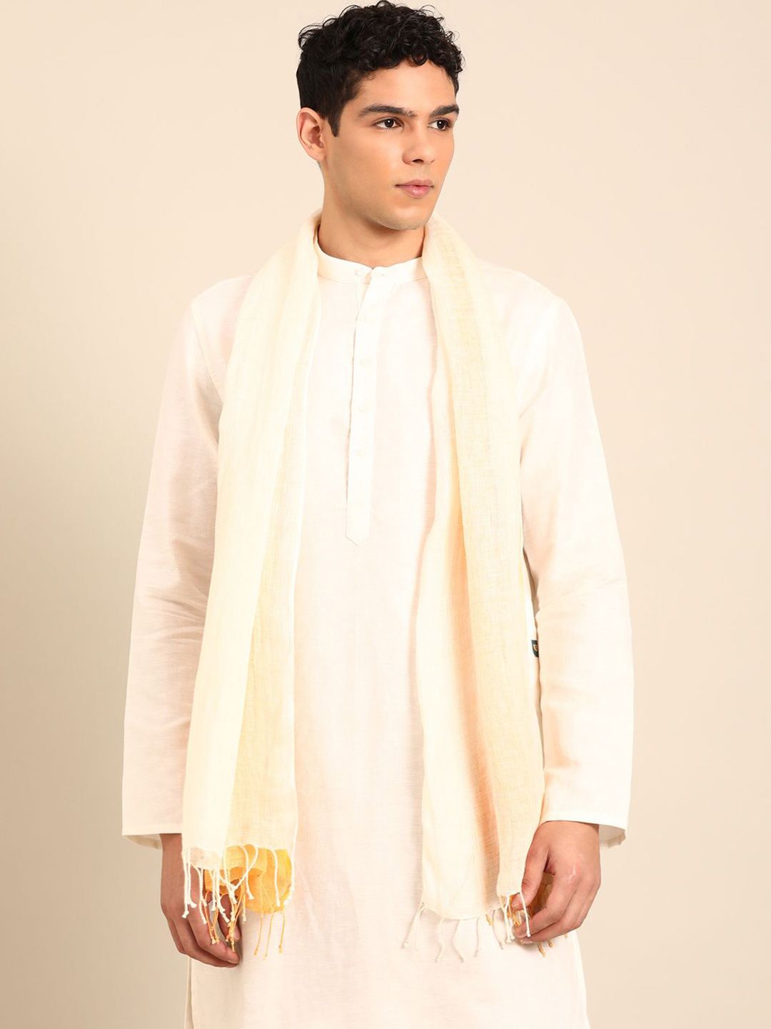 Linen Club Unisex Solid Pure Linen Stole with Tasselled Border