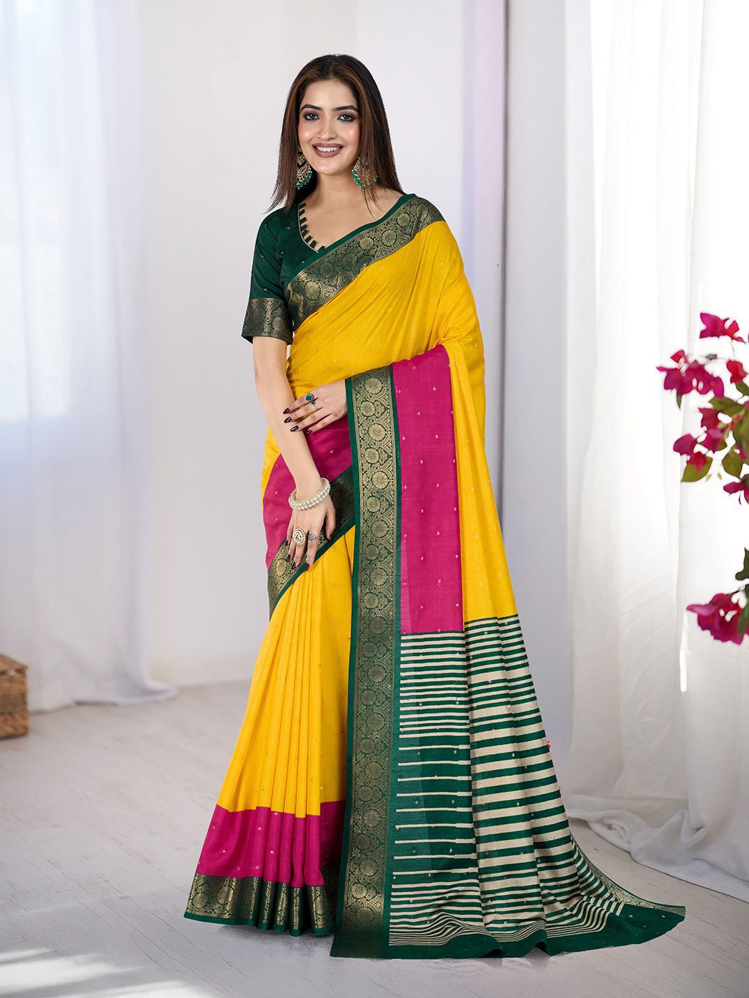 TASRIKA TASRIKA Women Woven Design Striped Zari Saree