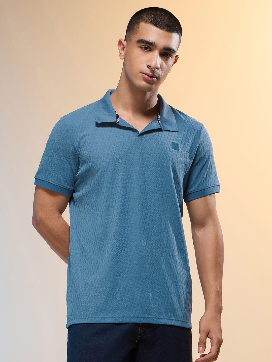 Technosport Self Design Polo Collar Antimicrobial Slim Fit T-shirt