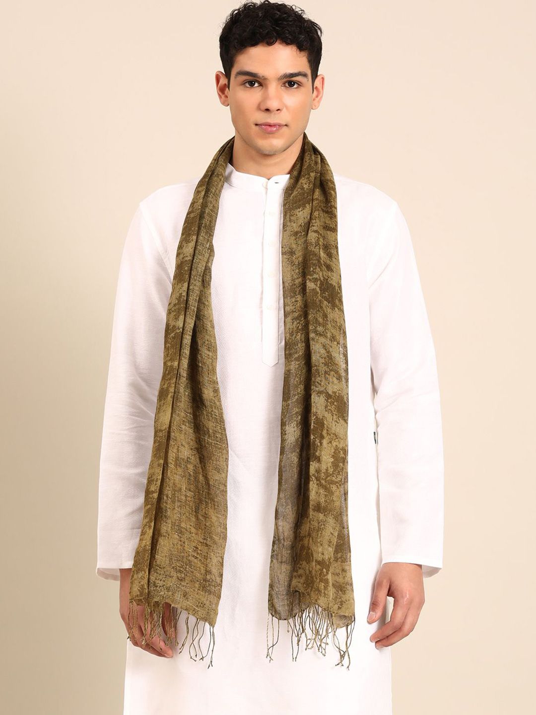 Linen Club Unisex Abstract Printed Pure Linen Tasselled Stole