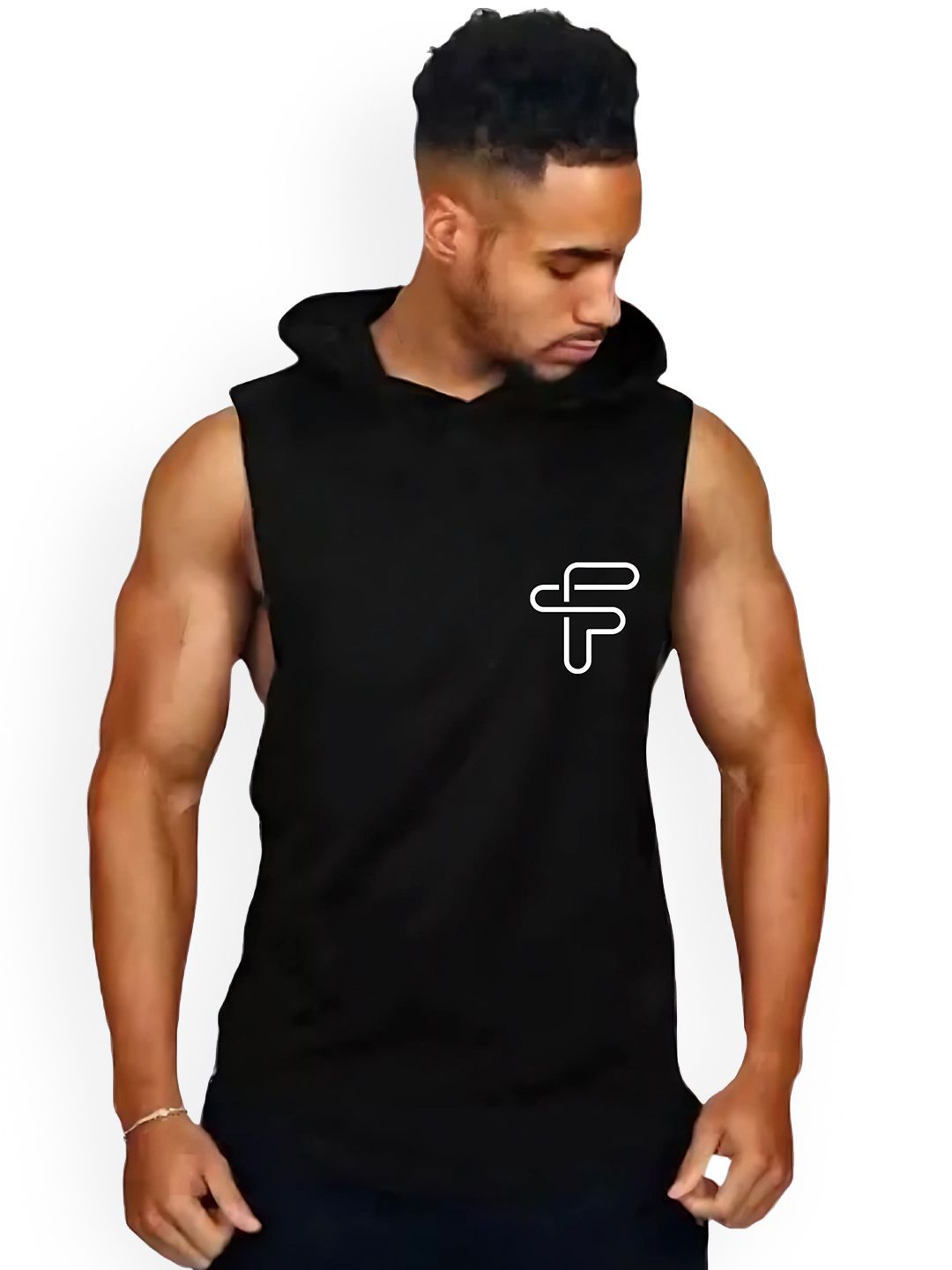 FABSTIEVE God Is Good Printed Cotton Hooded Neck Gym Vest VK-44B_pt-226 Black M