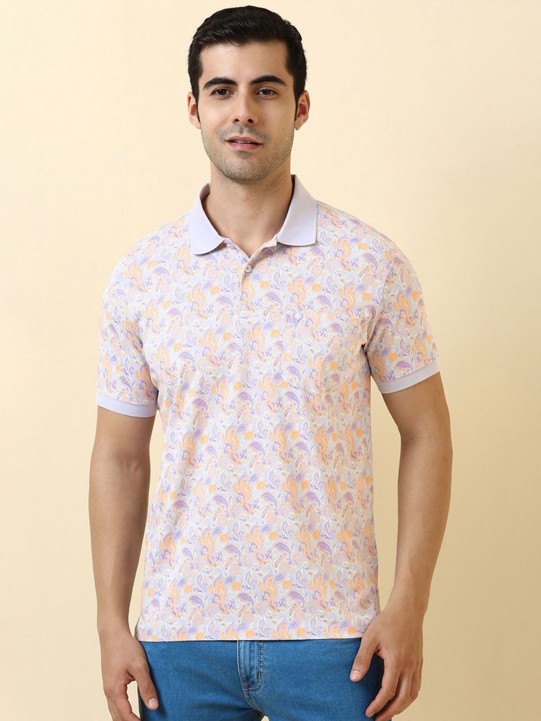 Allen Solly Floral Printed Polo Collar Pocket Cotton T-shirt