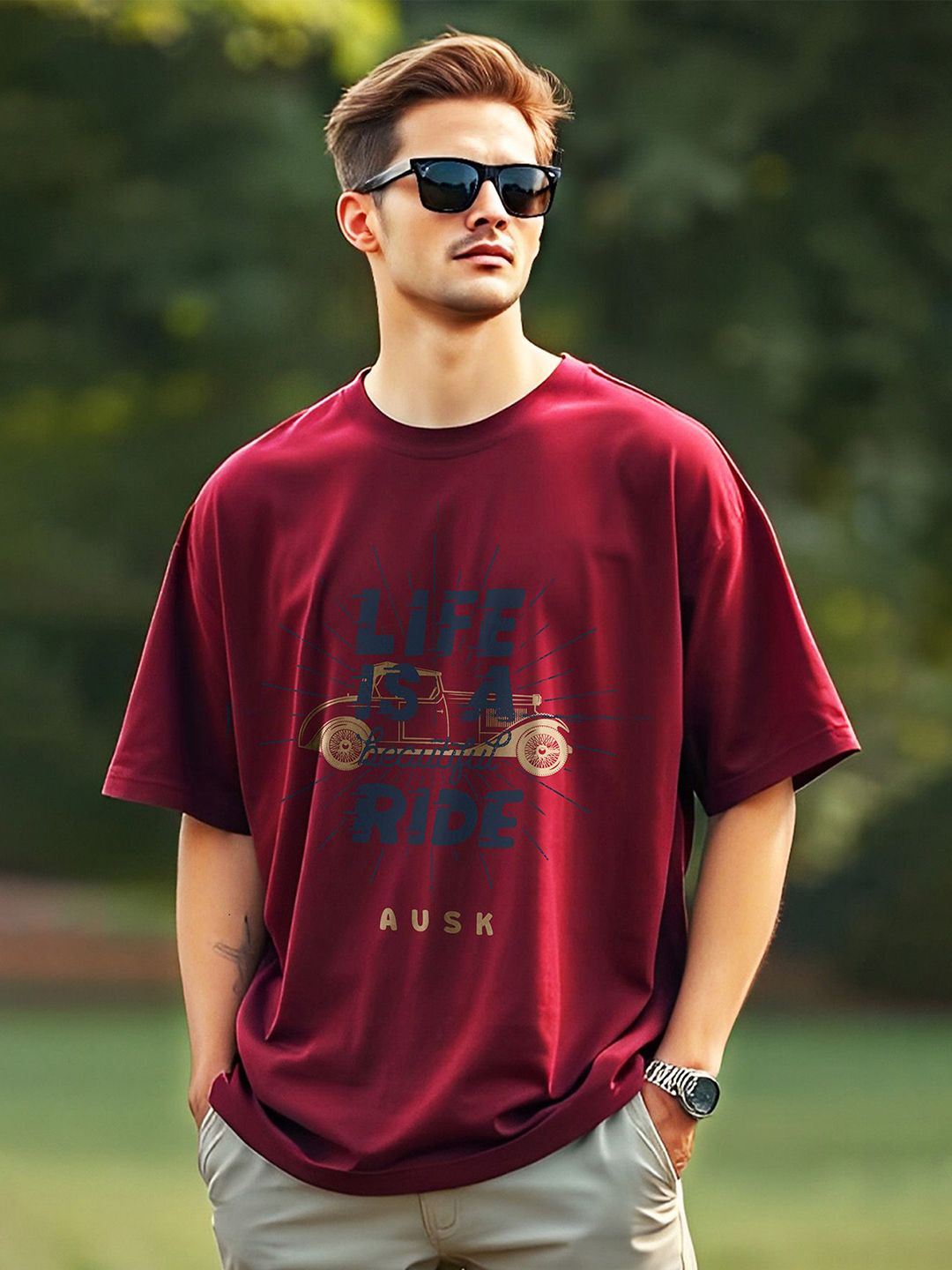 AUSK Typography Printed Round Neck Drop Shoulder Sleeves Oversized Longline T-shirt
