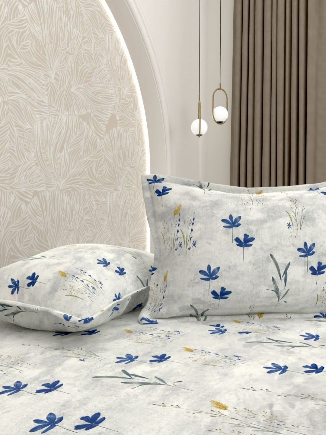 Pure Decor Pure Decor Floral 180TC Pure Cotton King Double Bed Bedsheet With 2 Pillow Covers 108X108"