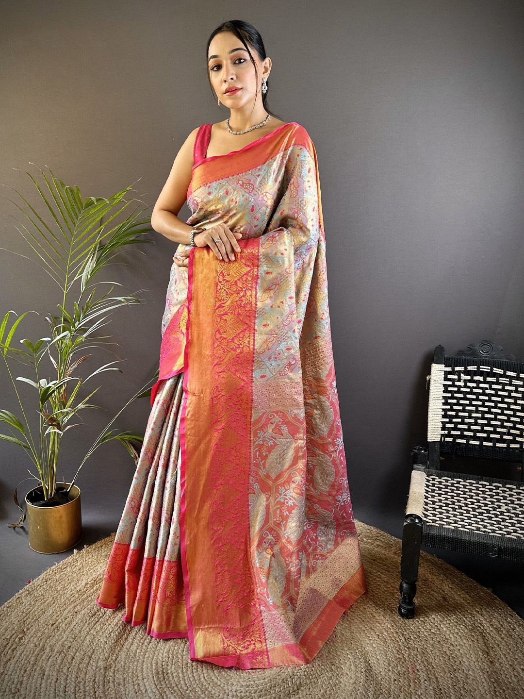 Pandadi Saree Pandadi Saree Ethnic Motifs Zari Silk Blend Kanjeevaram Sarees