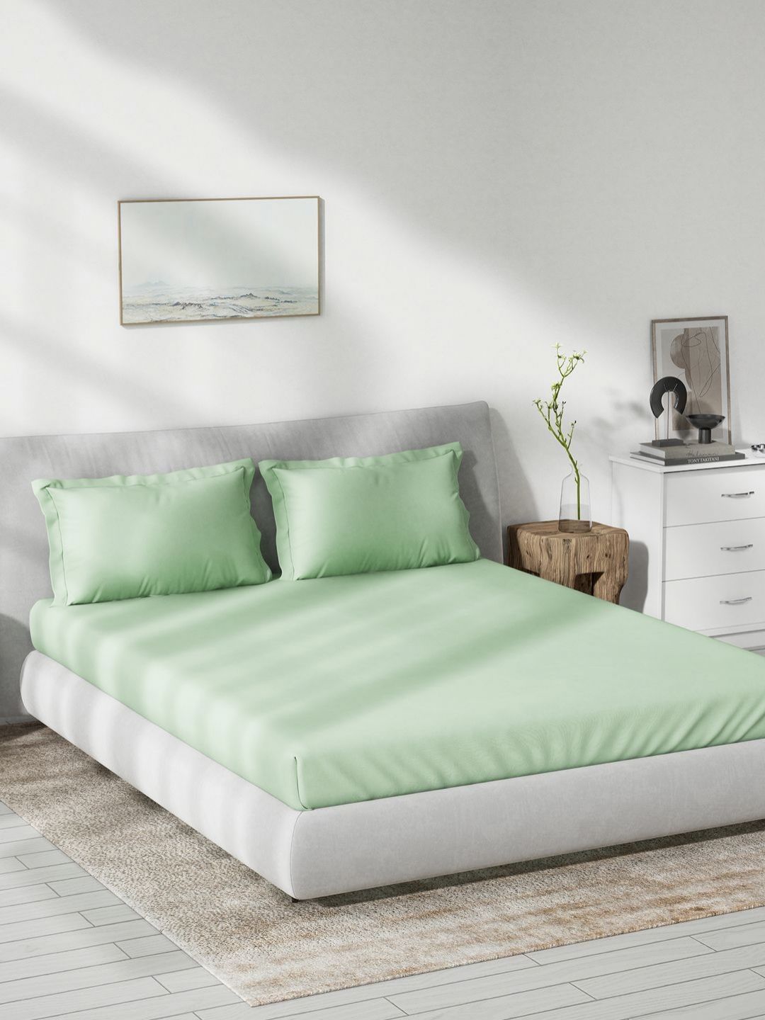 DDecor Spectrum Collection Cotton Green 180 TC King Bedsheet with 2 Pillow Covers