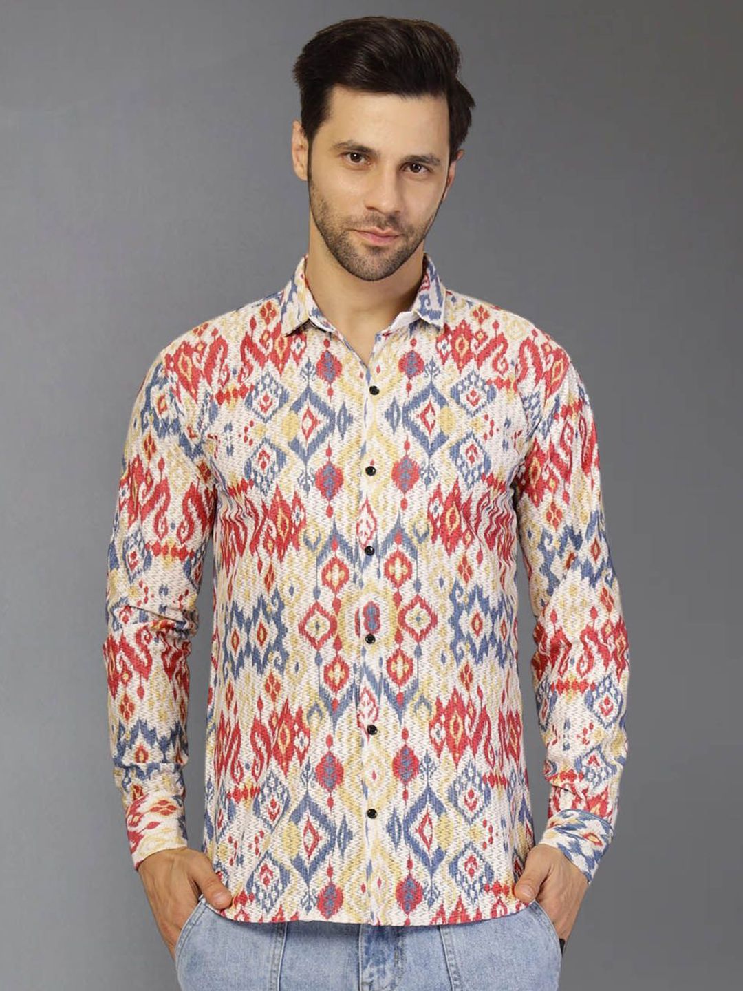 Metronaut Geometric Printed Spread Collar Casual Shirt