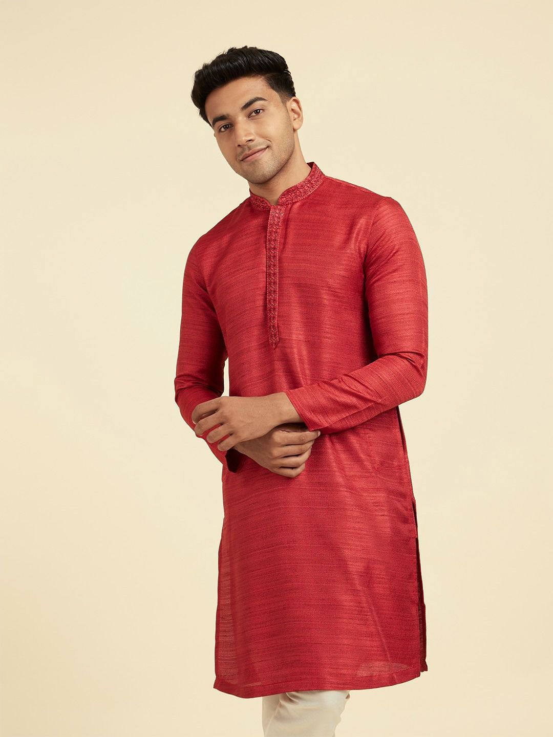 Diwas by Manyavar Embroidered Mandarin Collar Straight Kurta
