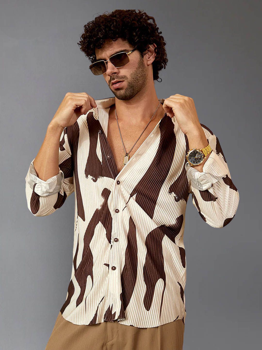 Metronaut Abstract Self Design Spread Collar Casual Shirt