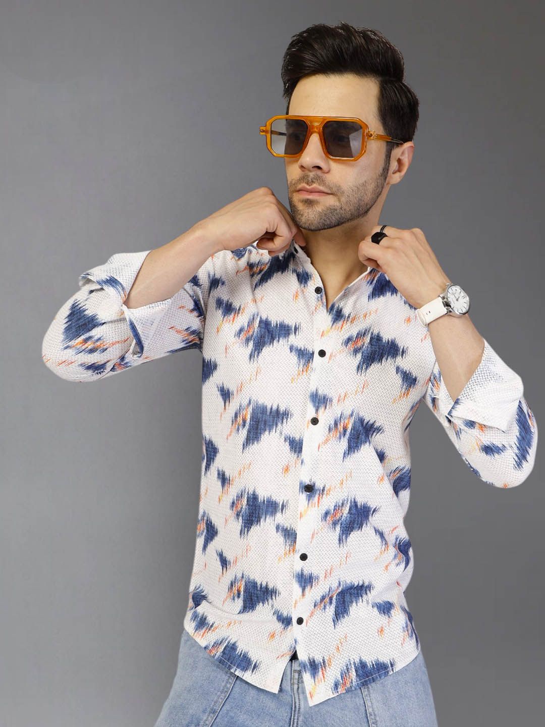 Metronaut Geometric Printed Spread Collar Casual Shirt