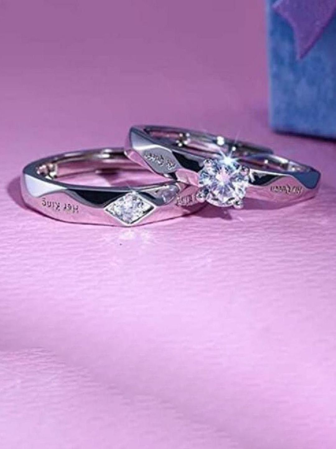 Ringzinnie Set Of 2 Stones Studded Couple Adjustable Finger Rings