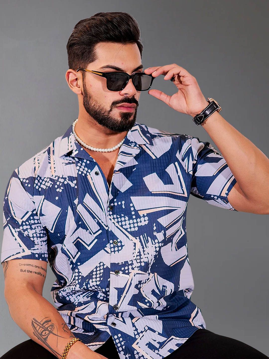 Metronaut Geometric Printed Spread Collar Casual Shirt