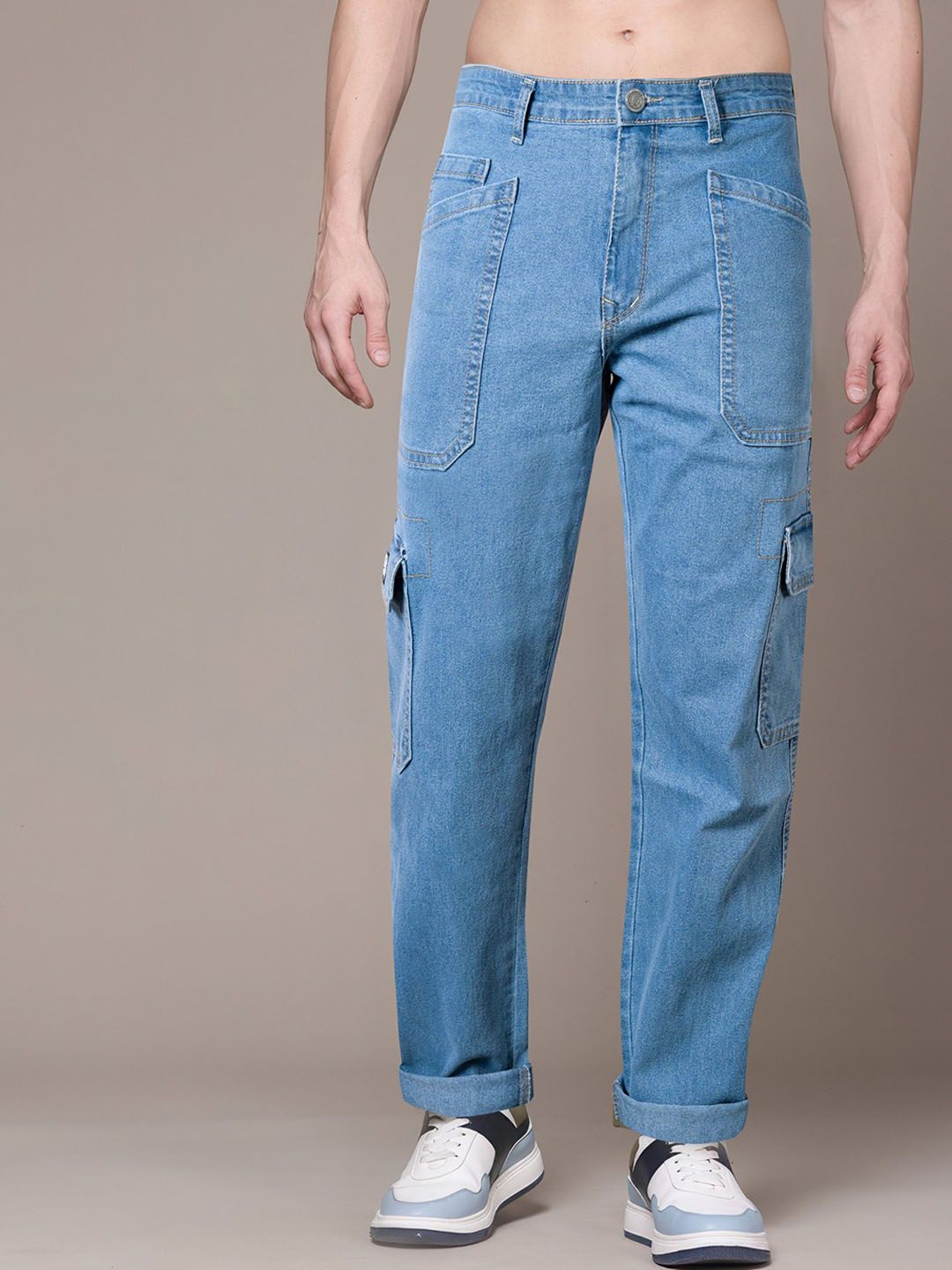 RIG BONE Men Loose Relaxed Fit Mid-Rise Light Fade Cargo Styles Jeans