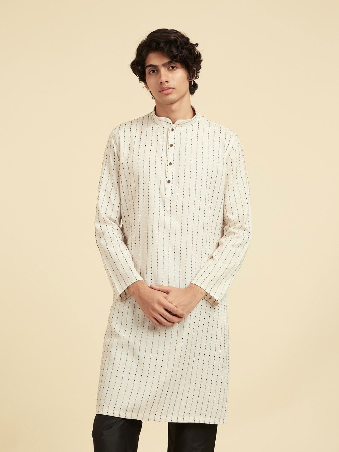 Diwas by Manyavar Men Ethnic Motifs Woven Design Mandarin Collar Kurta