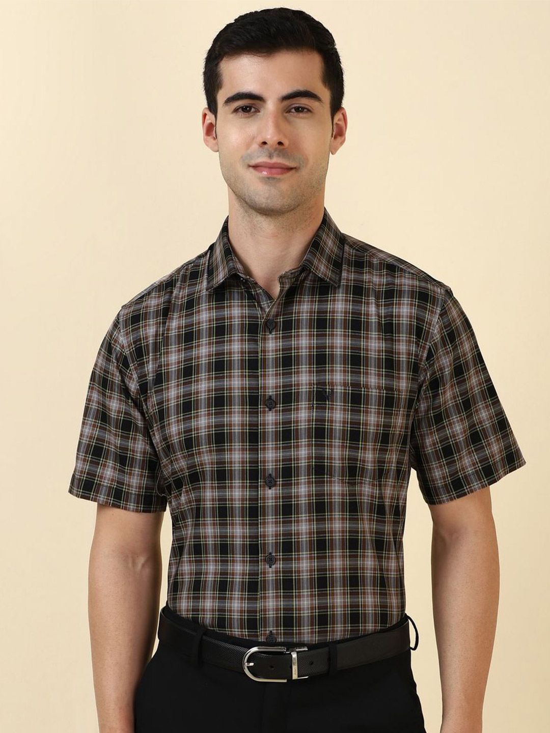 Allen Solly Men Tartan Checked Spread Collar Cotton Formal Shirt