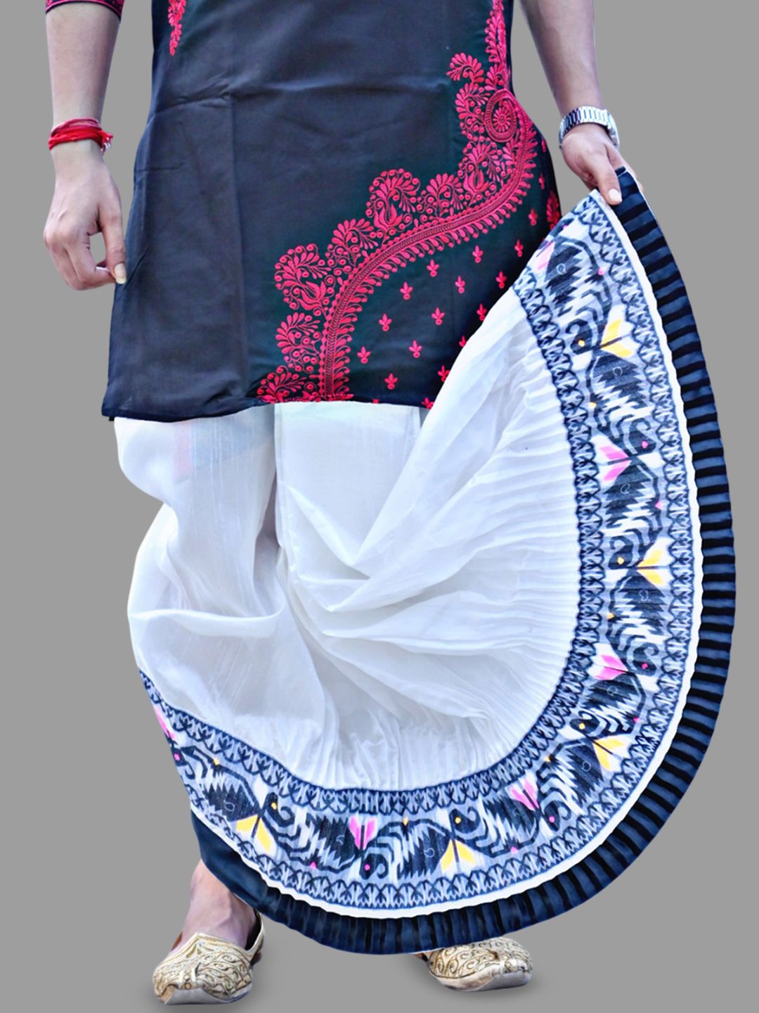 AMIT ONLINE Jamdani Border Ready To wear Solid Men Mour PucchoDhoti