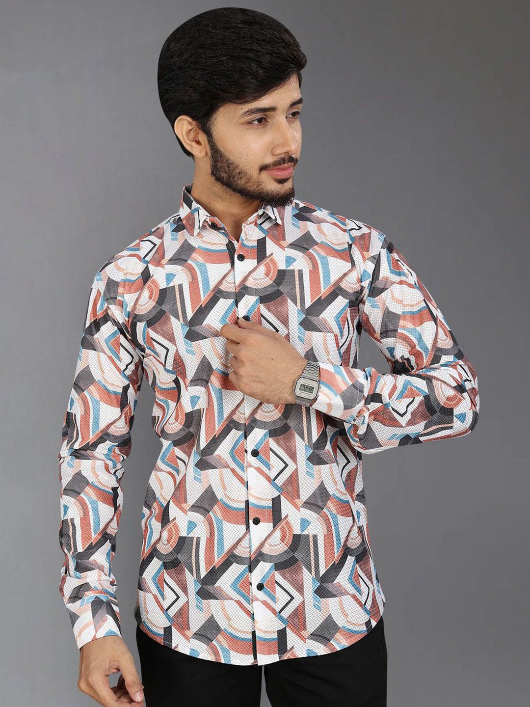 Metronaut Geometric Printed Spread Collar Regular Fit Shirt