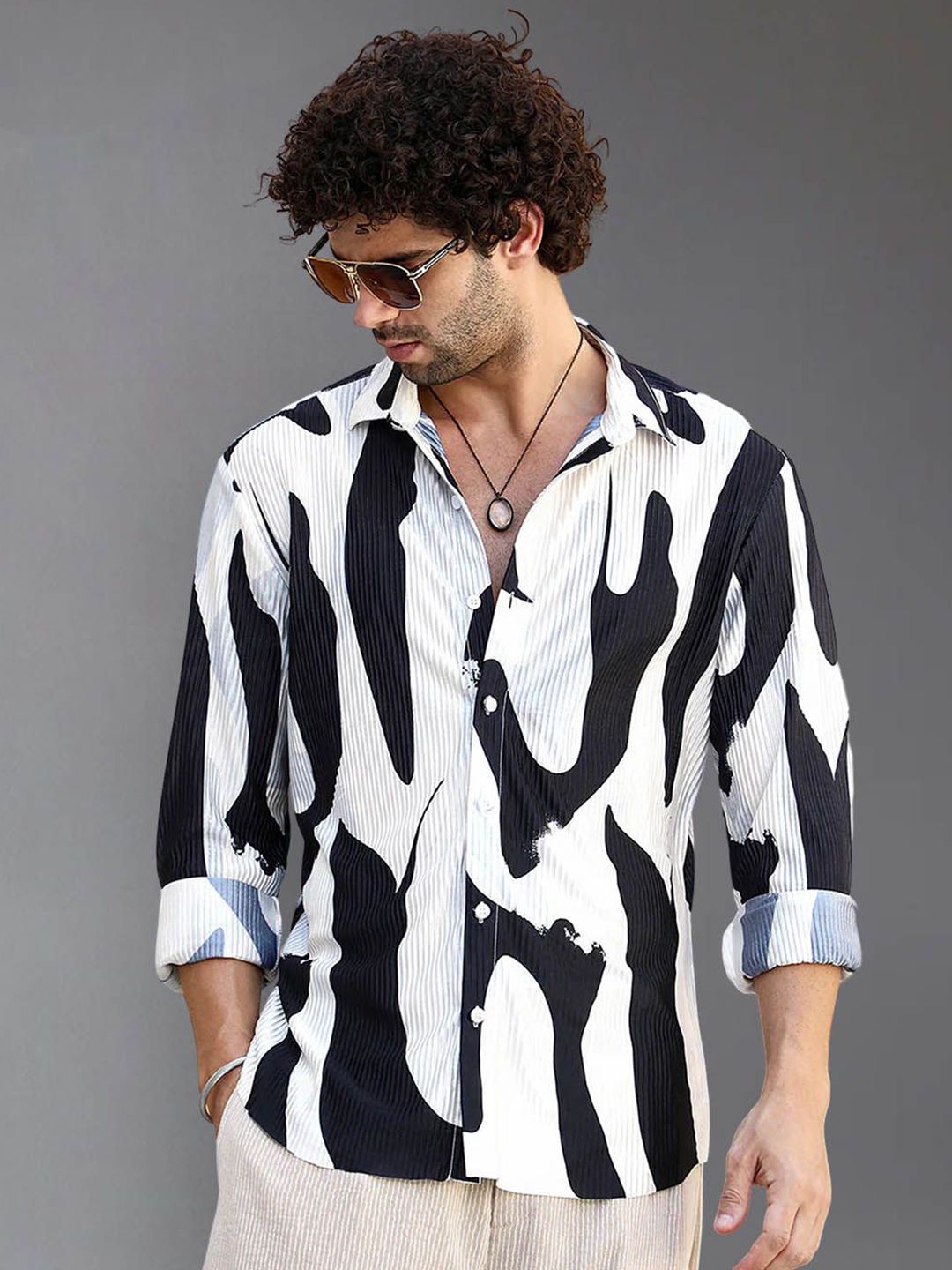Metronaut Abstract Printed Spread Collar Regular Fit Shirt