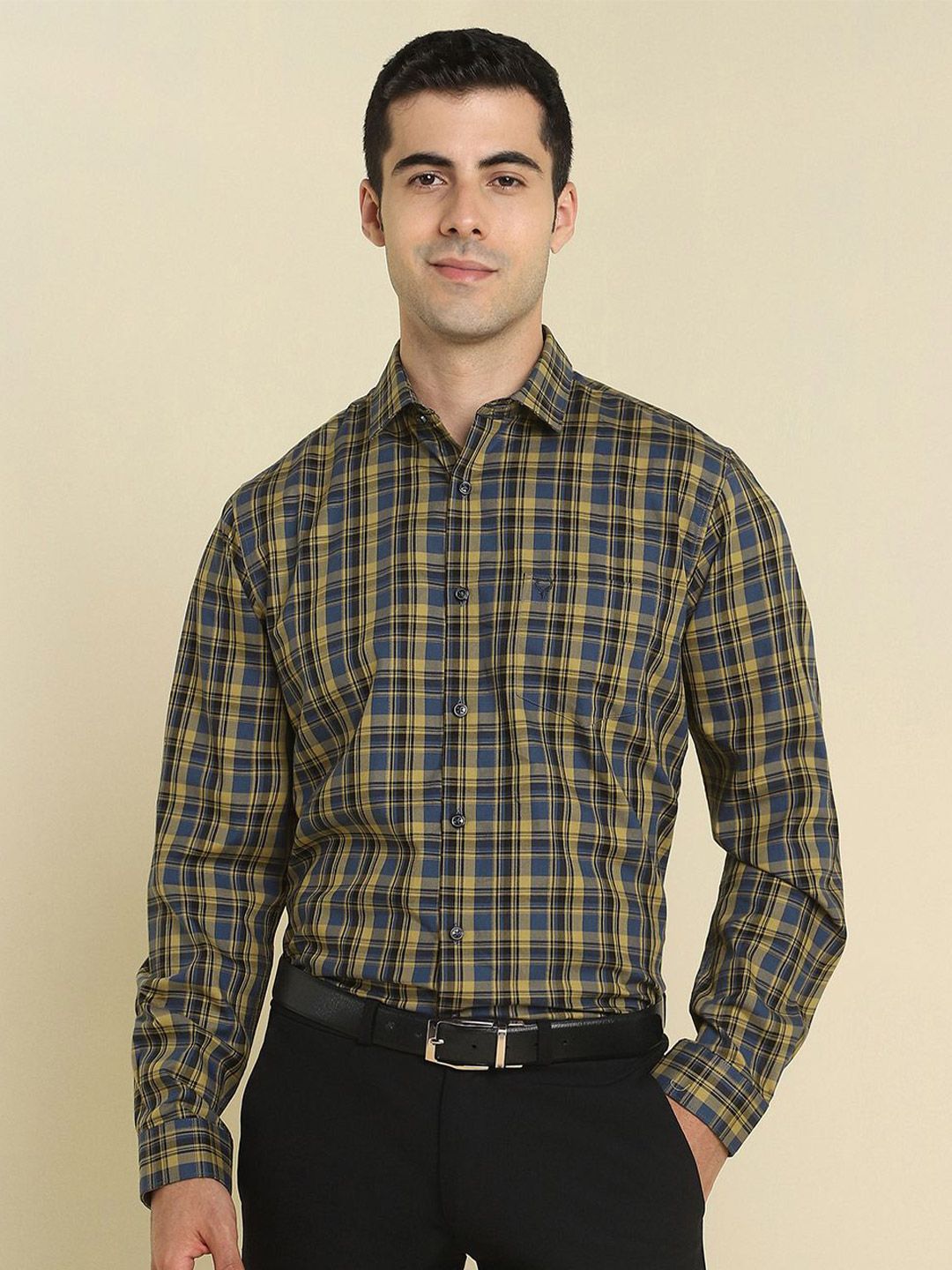 Allen Solly Men Tartan Checked Spread Collar Cotton Formal Shirt