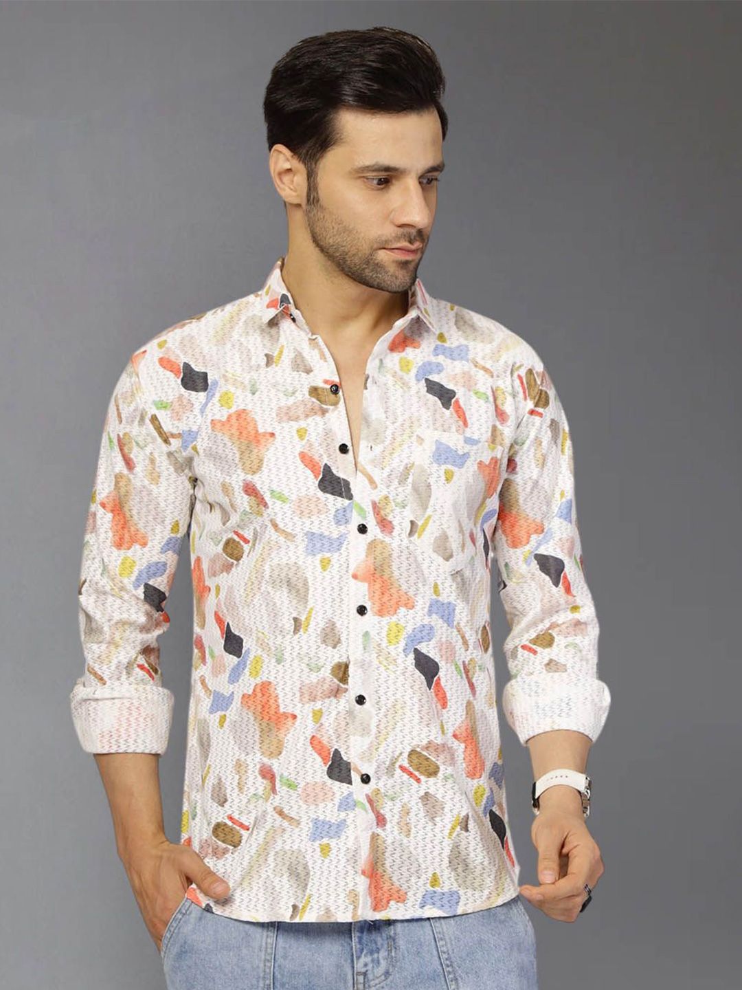 Metronaut Abstract Printed Spread Collar Regular Fit Shirt